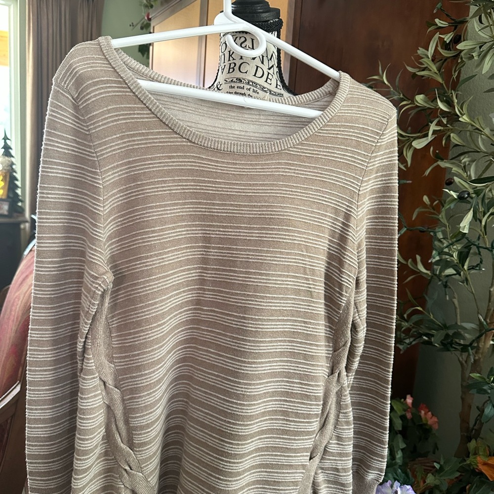 Soft Surroundings Taupe & Cream Striped Scoop-Neck Pullover
